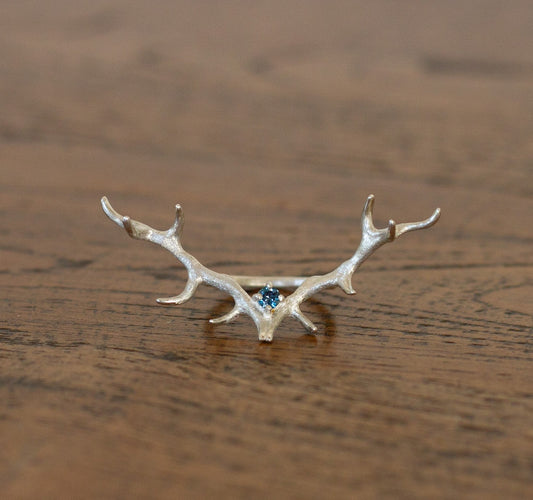 Silver Antler Ring with Blue Tourmaline