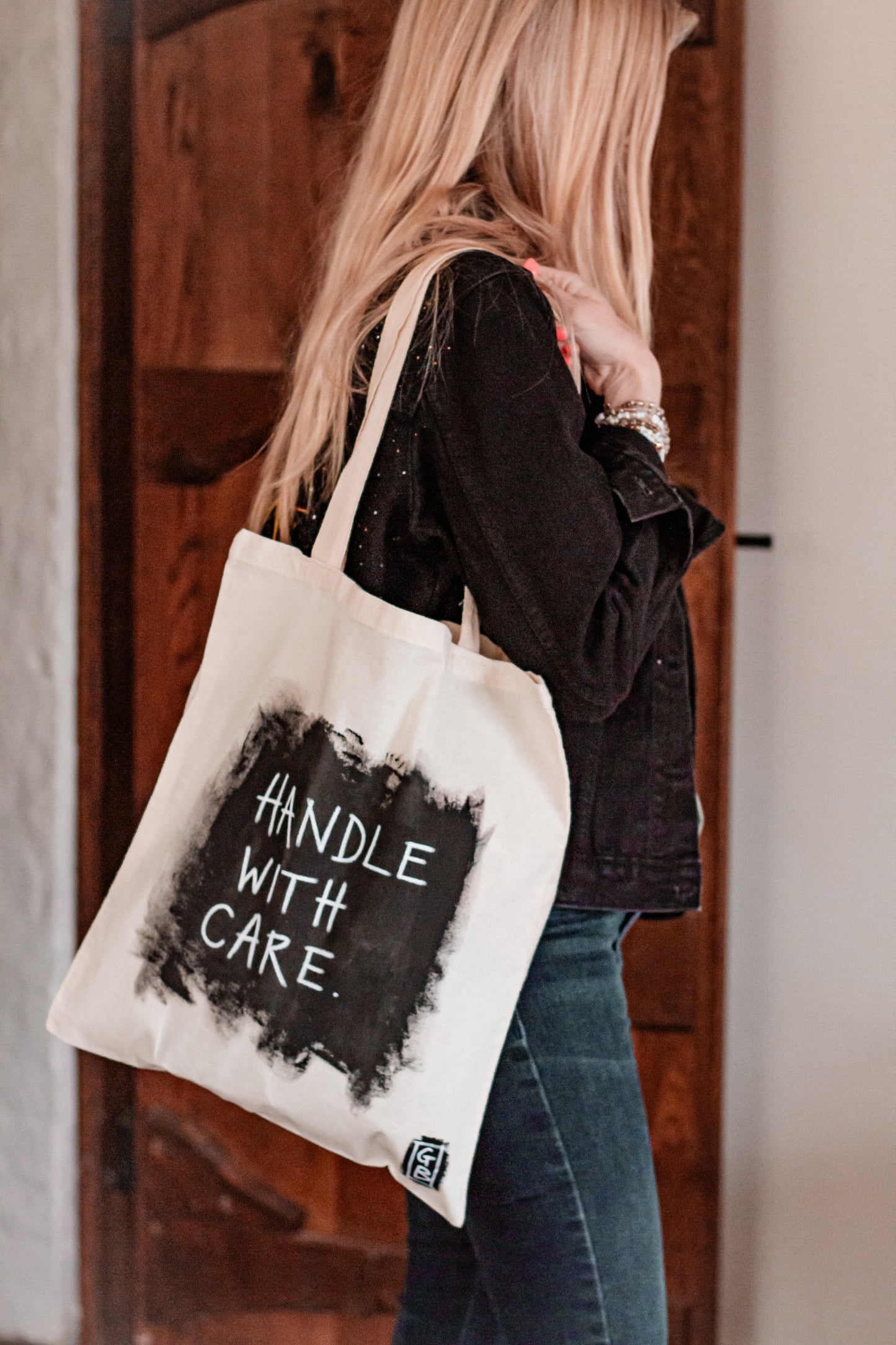 ‘Handle with care’ cotton tote bag