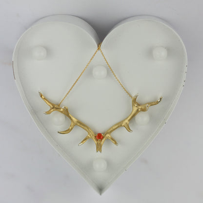 Gold Maxi Antler Pendant with Fire Opal
