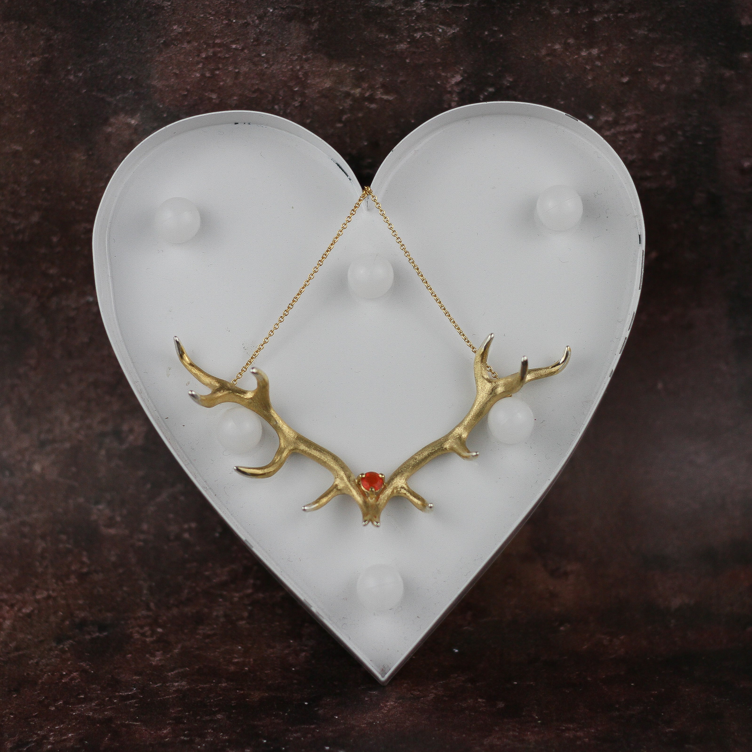 Gold Maxi Antler Pendant with Fire Opal